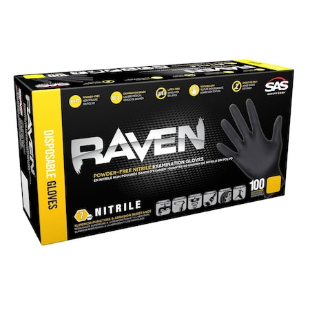 Sas Safety RAVEN BLK PF NITRILE - M, 66517 66517